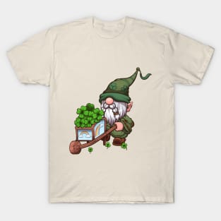 St Patrick’s Day Gnome With Wheelbarrow Carrying Four-Leaf Clovers T-Shirt
